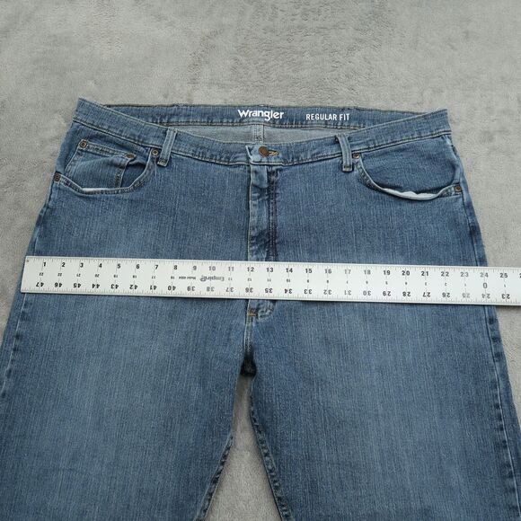 Wrangler Jeans Mens Size 42x30 Blue Regular Straight Flex Denim Pants Stretch - Picture 13 of 15